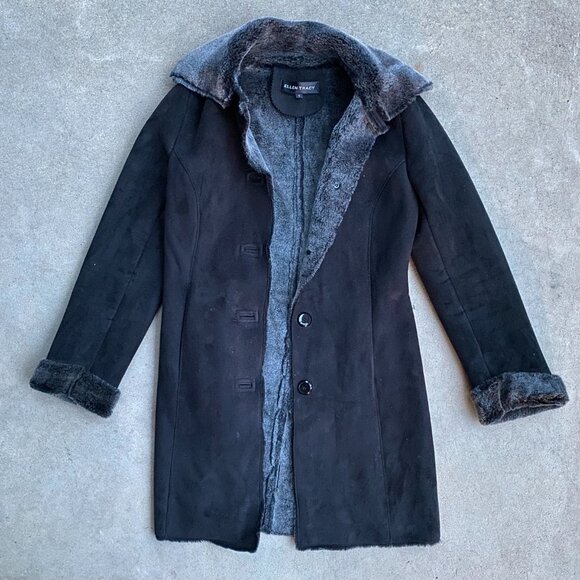 Ellen Tracy Fur Trimmed Black Jacket - Picture 13 of 16